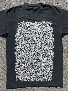 Vtg 90s Wild Oats Peace Sign AOP Graphic T-Shirt Single Stitch Black